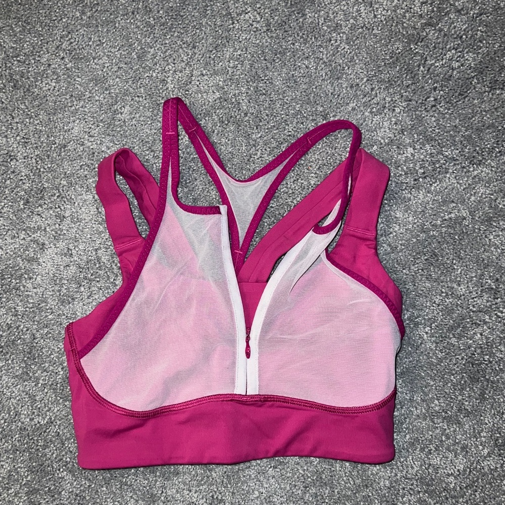 Lululemon Pink/White zip up sports bra. Size 2/4.